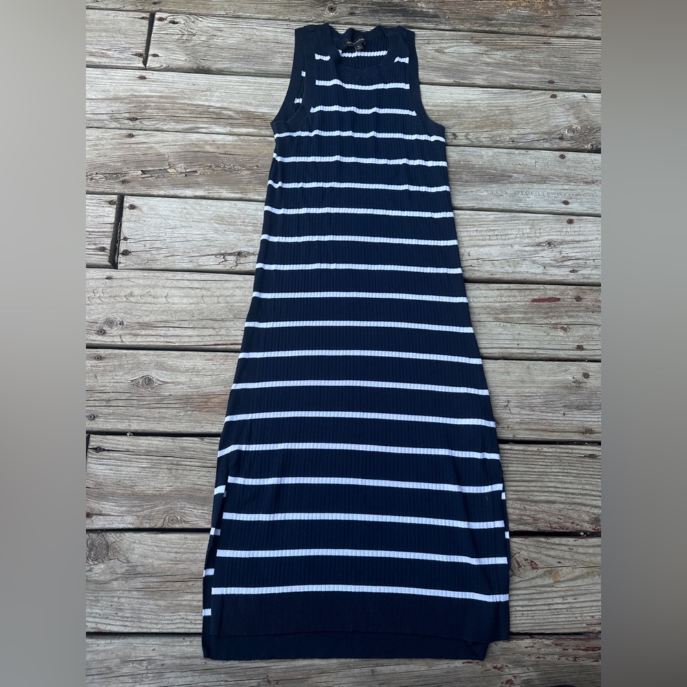 Banana Republic Black and White Striped Lightweight Knit Body Con Maxi Dress, M